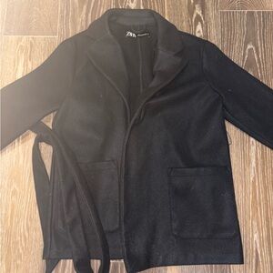Zara Black Belted Wool Jacket
